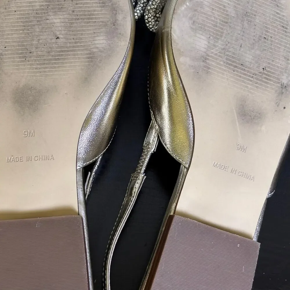 Lilly Pulitzer Brit Gold Leather Slingback Dressy Summer Event Bling Bow Size 9 - Picture 15 of 15